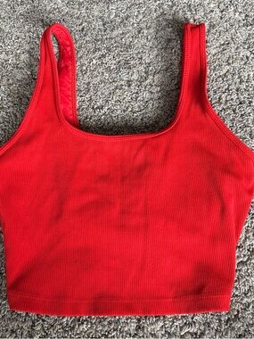 aerie Bright Red Ribbed Crop Tank